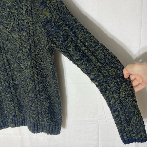 Far West Green & Navy Blue Cable Knit Crew Neck Pullover Sweater L - Picture 9 of 16